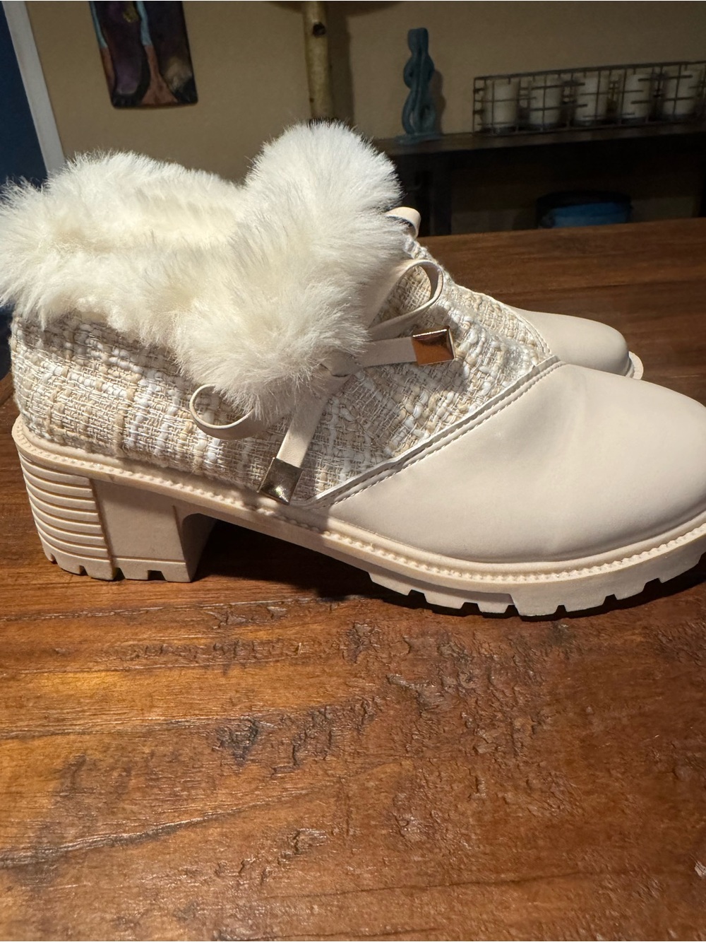 Dolce & Gabbana Cream Faux-Fur Trim Ankle Booties